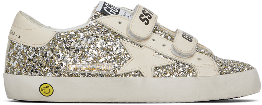 Shop Golden Goose Kids Silver & Off-white Old School Sneakers In Platimnum/cream