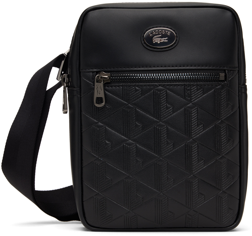 Black Leather Monogram Print Satchel Bag