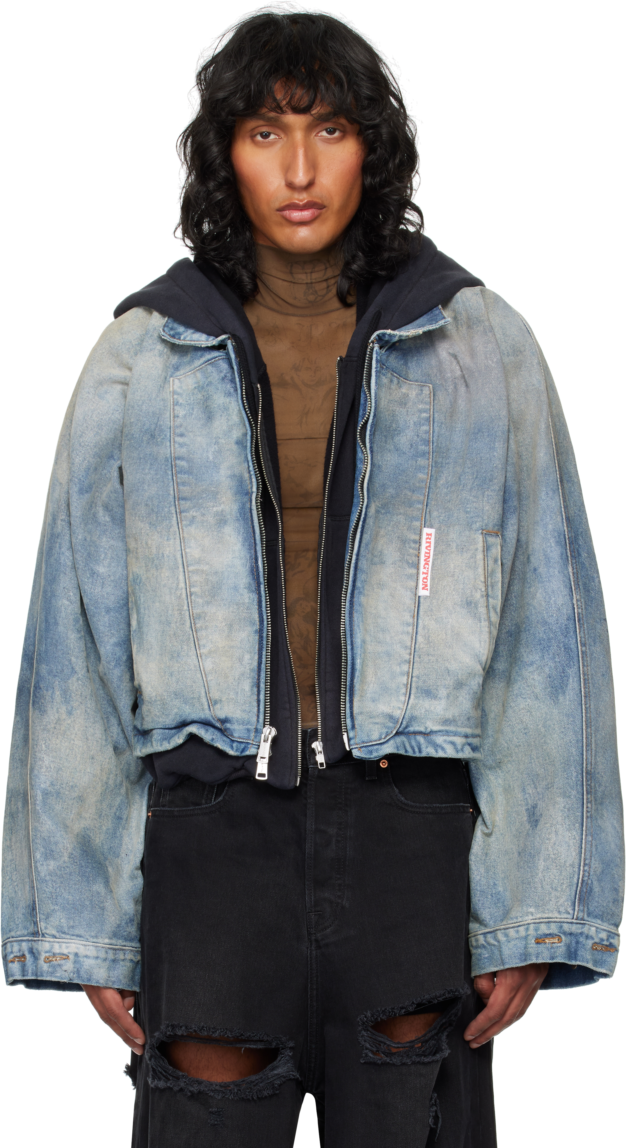 Shop Rivington Roi Rebis Blue Rose Trucker 2 Denim Jacket In Indigo