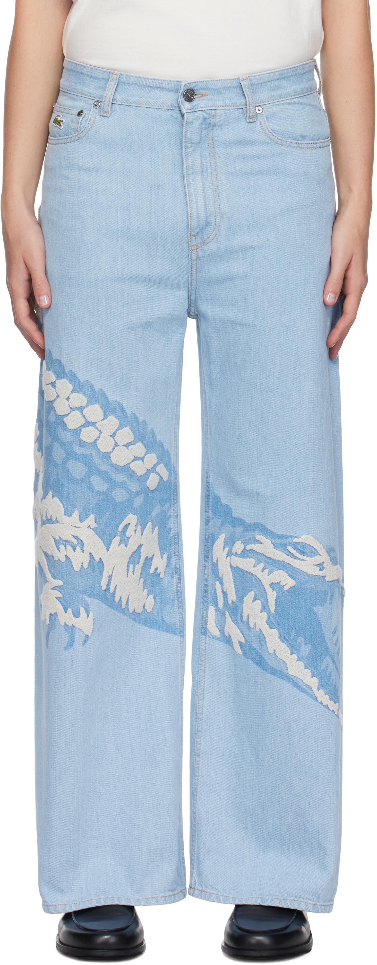 Shop Lacoste Blue Washed Bleach Jackson Jeans In Mku