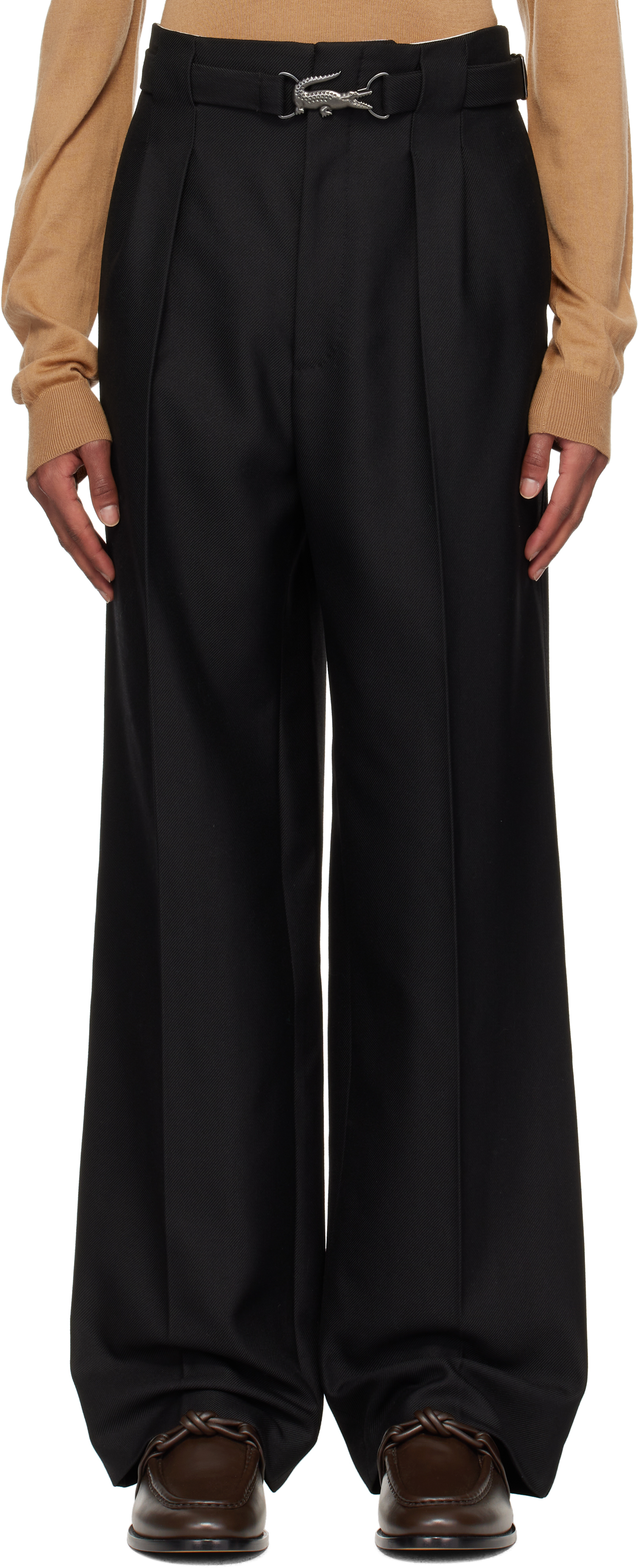 LACOSTE ブラックフィット トラウザーズ Lacoste: ブラック フィット トラウザーズ | SSENSE 日本