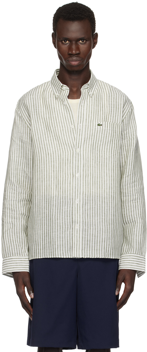 Green & White Regular Fit Striped Shirt