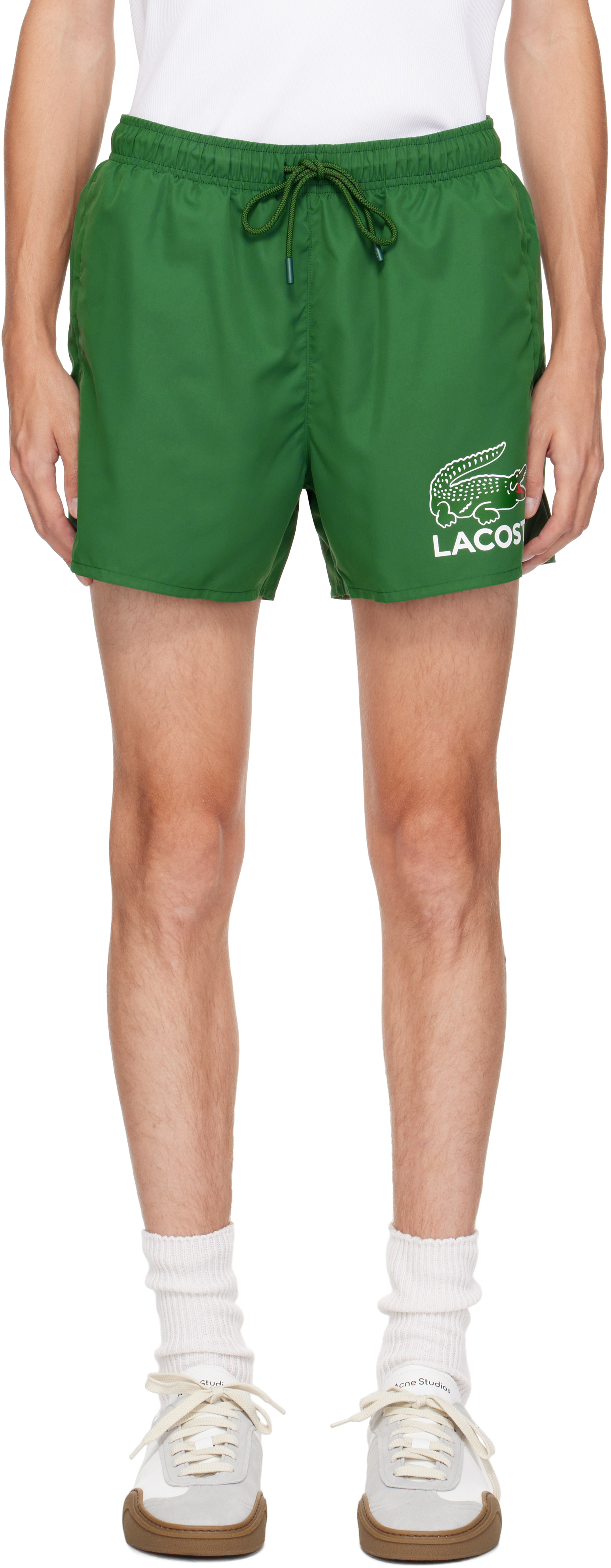 Shop Lacoste Green Croc Print Swim Shorts In 132