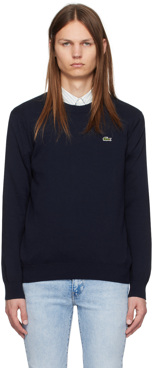 Shop Lacoste Navy Crewneck Sweater In 166