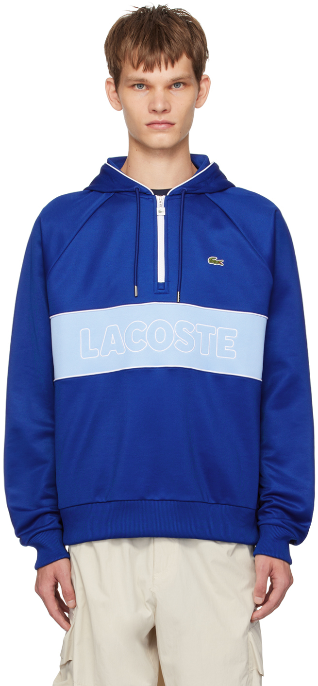 Shop Lacoste Blue Half-zip Hoodie In 6le