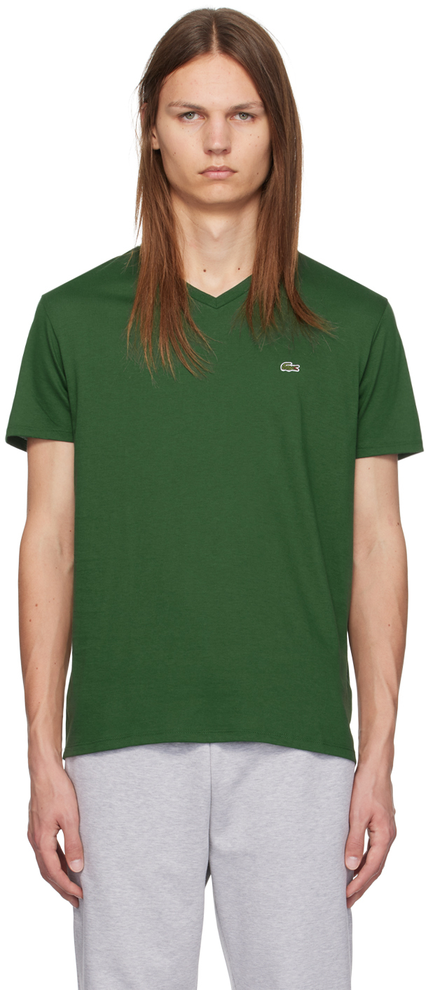 【関税込み】Lacoste グリーン VネックTシャツ Lacosteのグリーン VネックTシャツがセール中