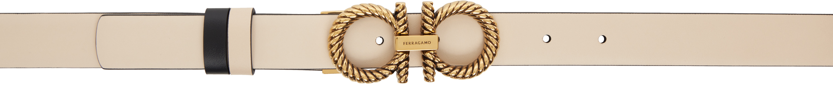 Ferragamo White & Black New Gancini Twist Belt In 003 Bone || Nero