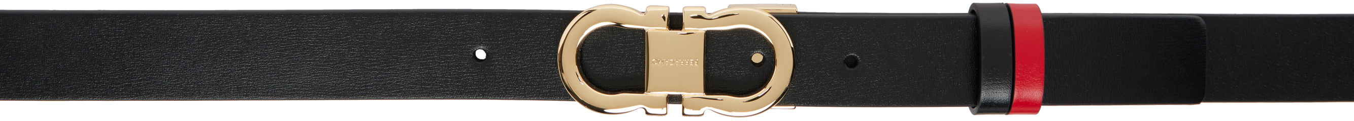 Ferragamo Black & Red Adjustable Gancini Reversible Belt In 003 Nero || Flame Re