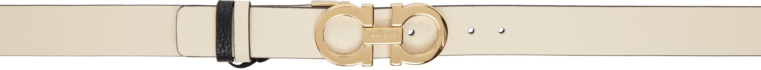 Ferragamo Beige & Black Adjustable Gancini Reversible Belt In 802 Mascarpone || Ne