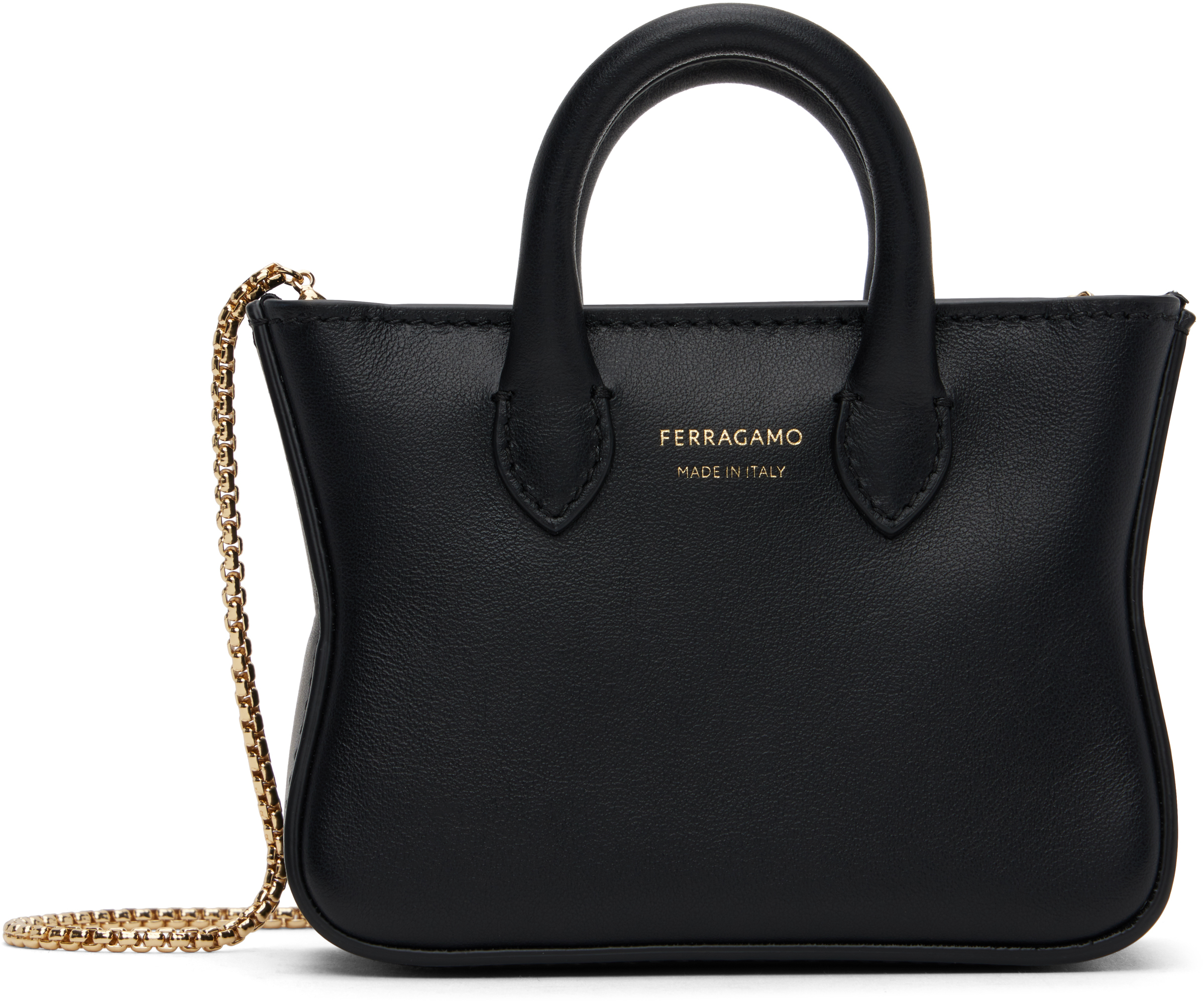 【FERRAGAMO】ブラック ミニ トートバッグチャーム コインポーチ Ferragamoのブラック ミニ トートバッグ チャーム コインポーチ