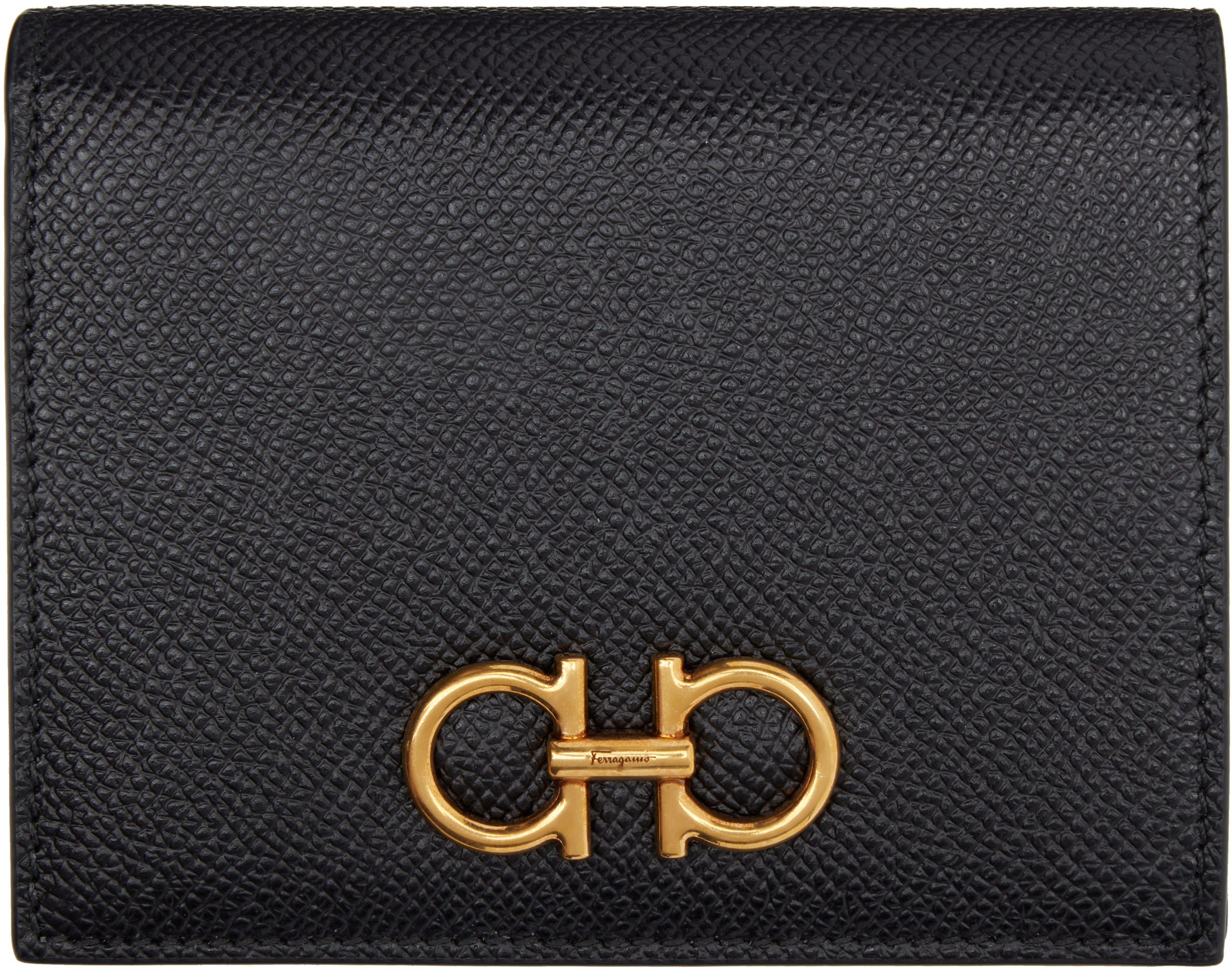 Shop Ferragamo Black Gancini Compact Wallet In 001 Nero