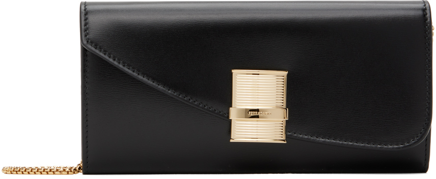 Shop Ferragamo Black Fiamma On Chain Wallet In 001 Nero || Nero ||