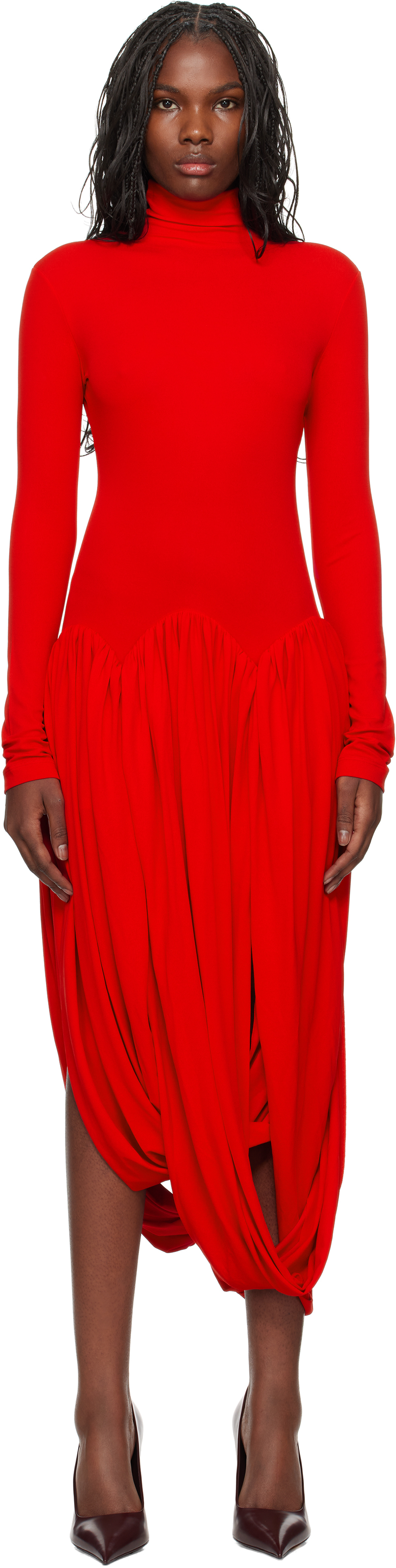 Red Turtleneck Tulip Maxi Dress