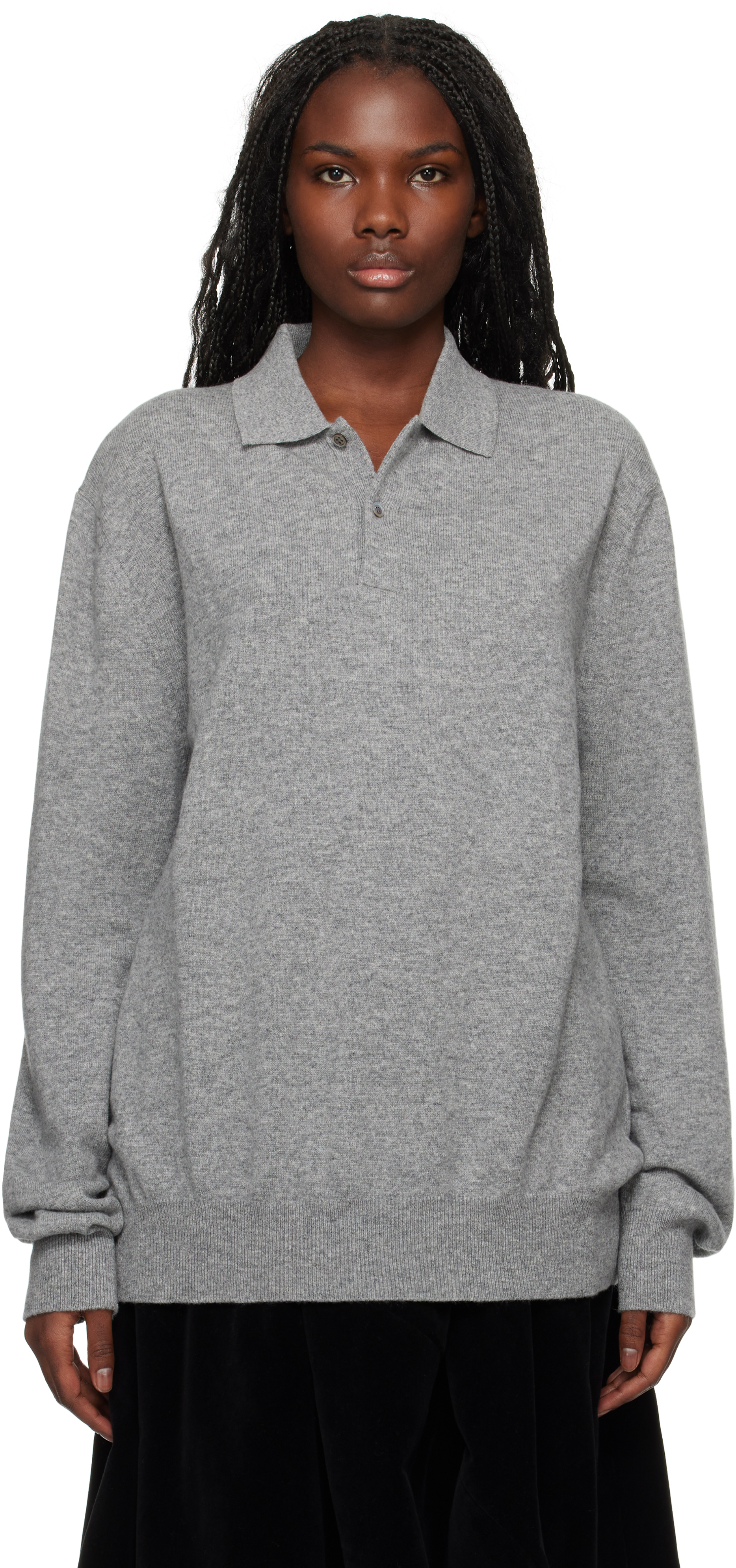 Shop Comme Des Garçons Shirt Gray Knit Polo In 3 Grey