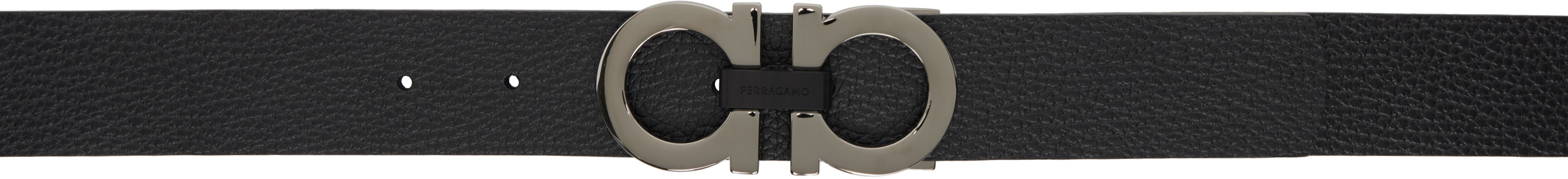 Ferragamo Black & Brown Adjustable Gancini Reversible Belt In Nero Hickory