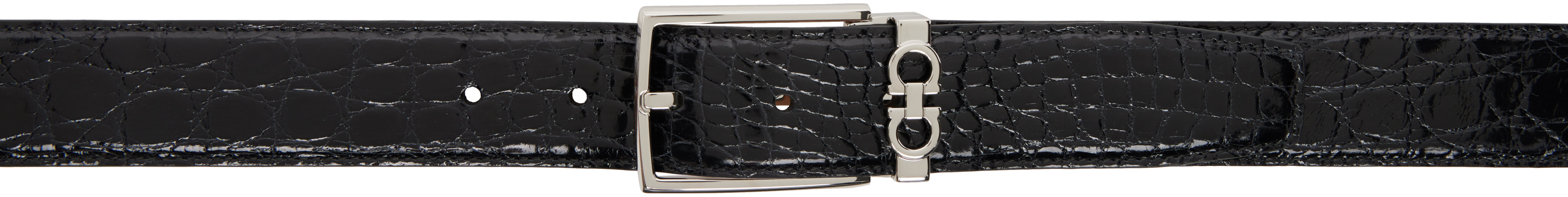 Ferragamo Black Adjustable Gancini Belt In Nero Naturale