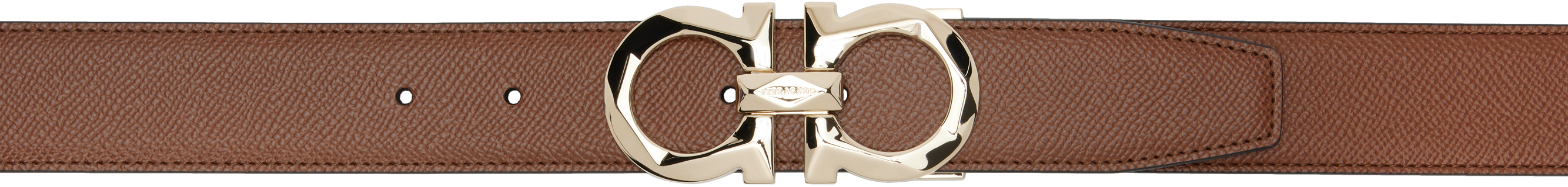 Ferragamo Brown & Black Adjustable Gancini Reversible Belt In Radica Nero