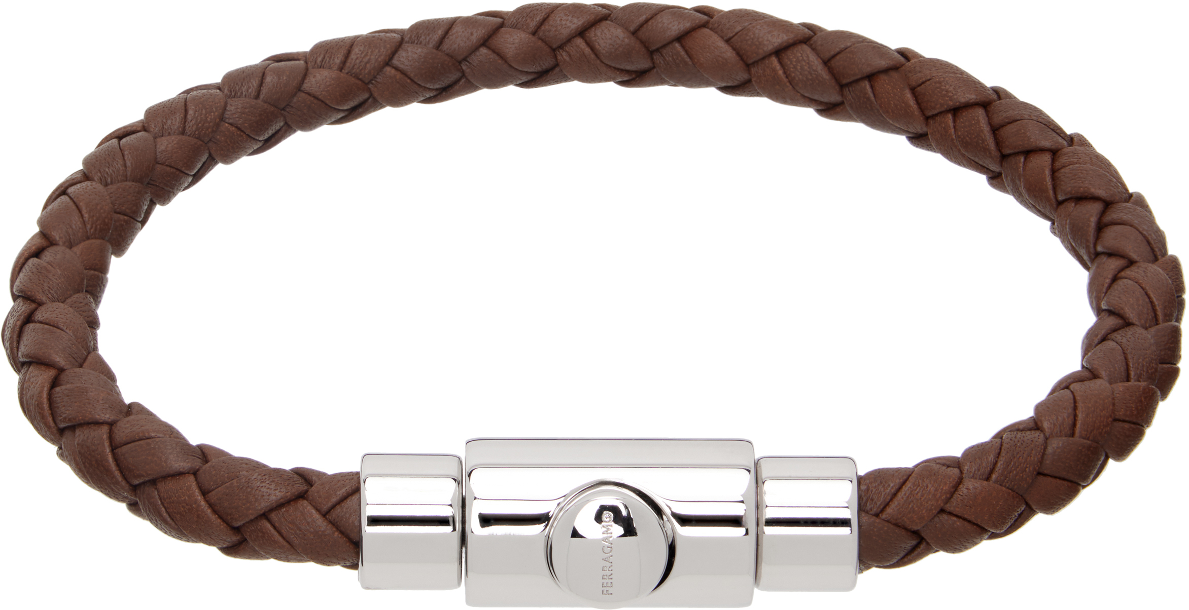 Ferragamo Brown Braided Leather Bracelet In Pelle Barkbro+pldluc