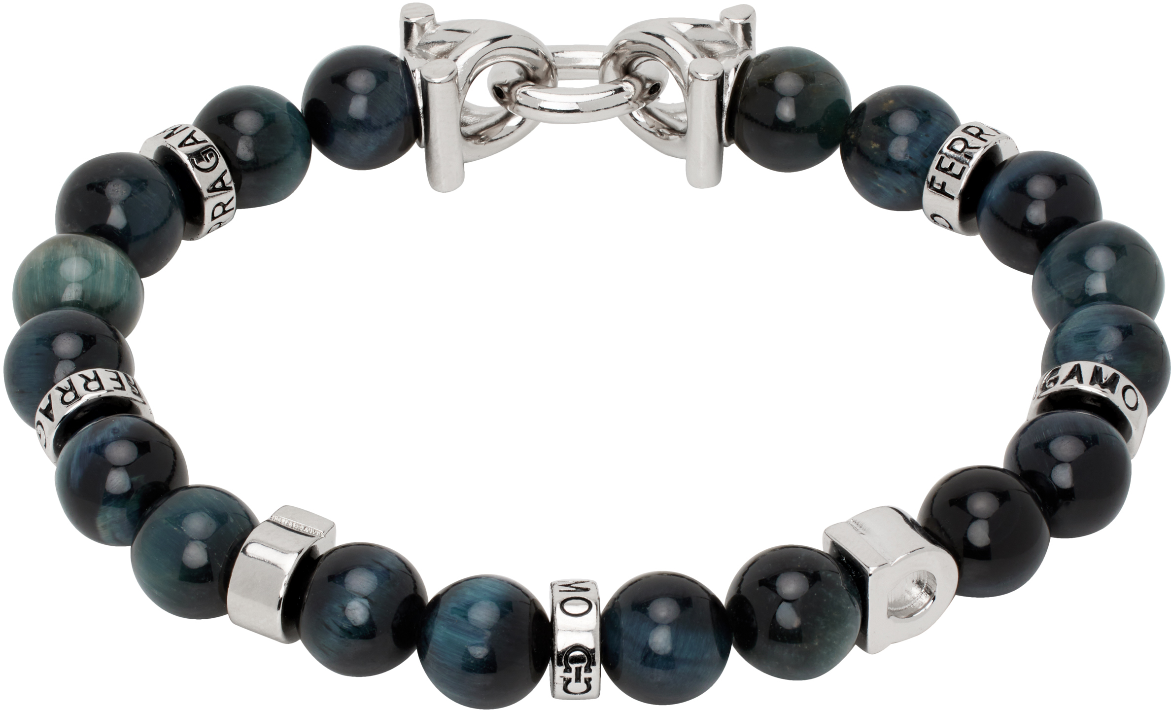 Ferragamo Navy Gancini Elastic Bracelet In Occhiodifalco+pldluc