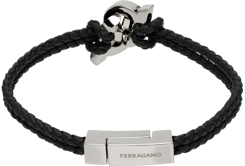 Shop Ferragamo Black Intertwined Gancini Bracelet In Pld/black 19