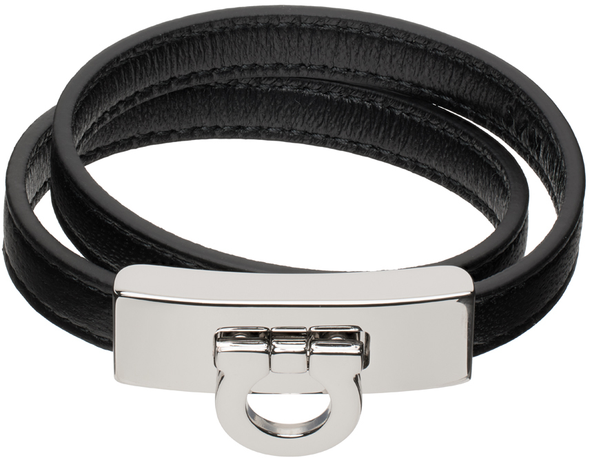 Ferragamo Black Gancini Double Wrap Bracelet