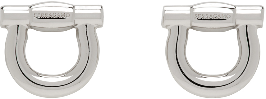 Ferragamo Silver Gancini Cuff Links In Metallic