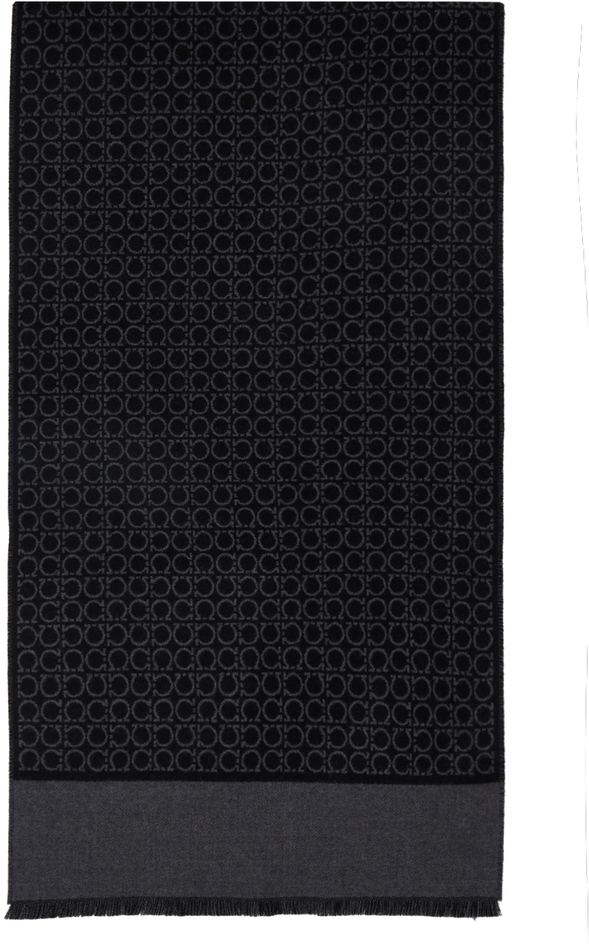 Ferragamo Black & Gray Gancini Scarf In Nero/grigio