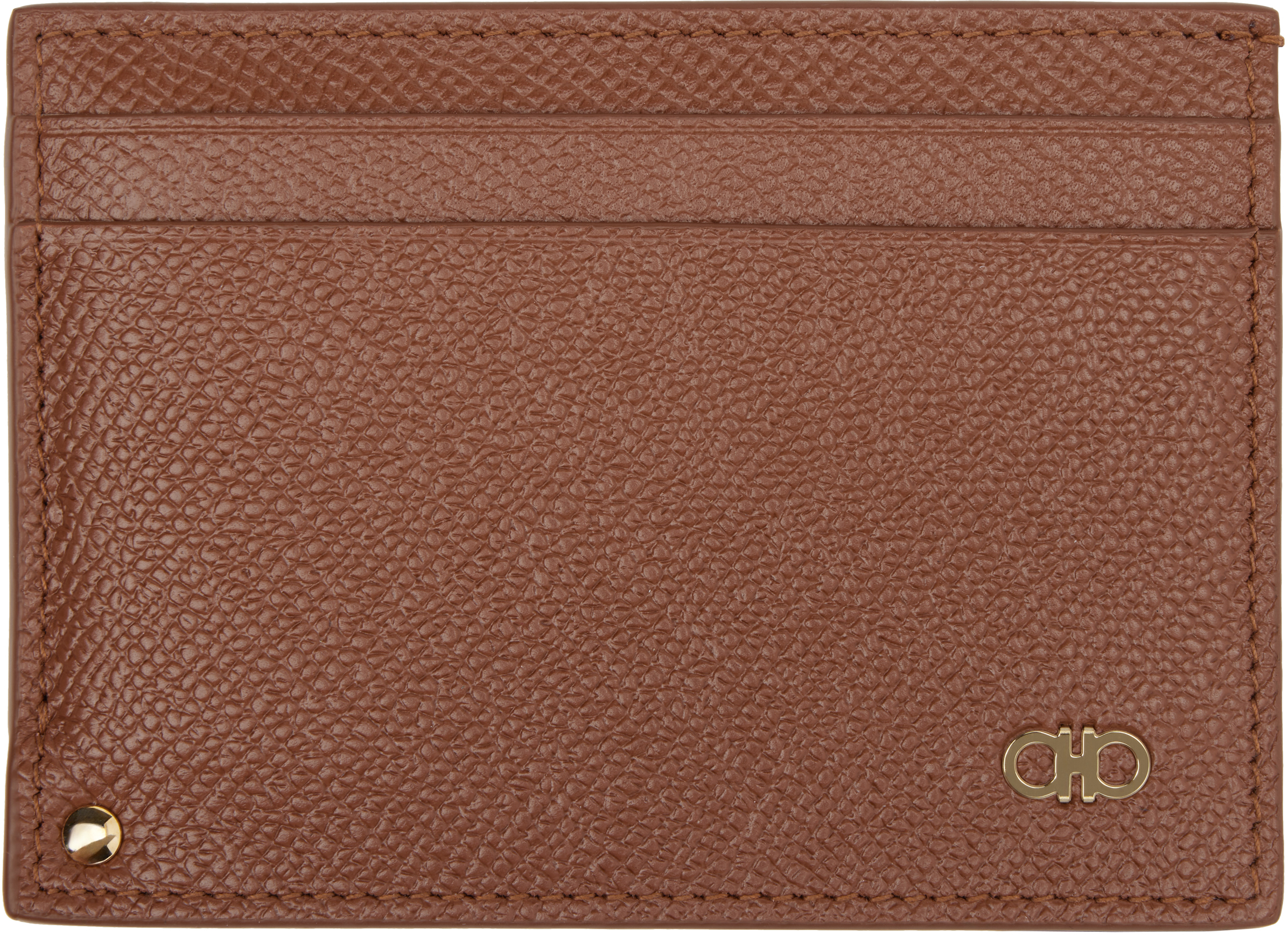 Ferragamo Tan Gancini Card Holder In New Cognac Nero