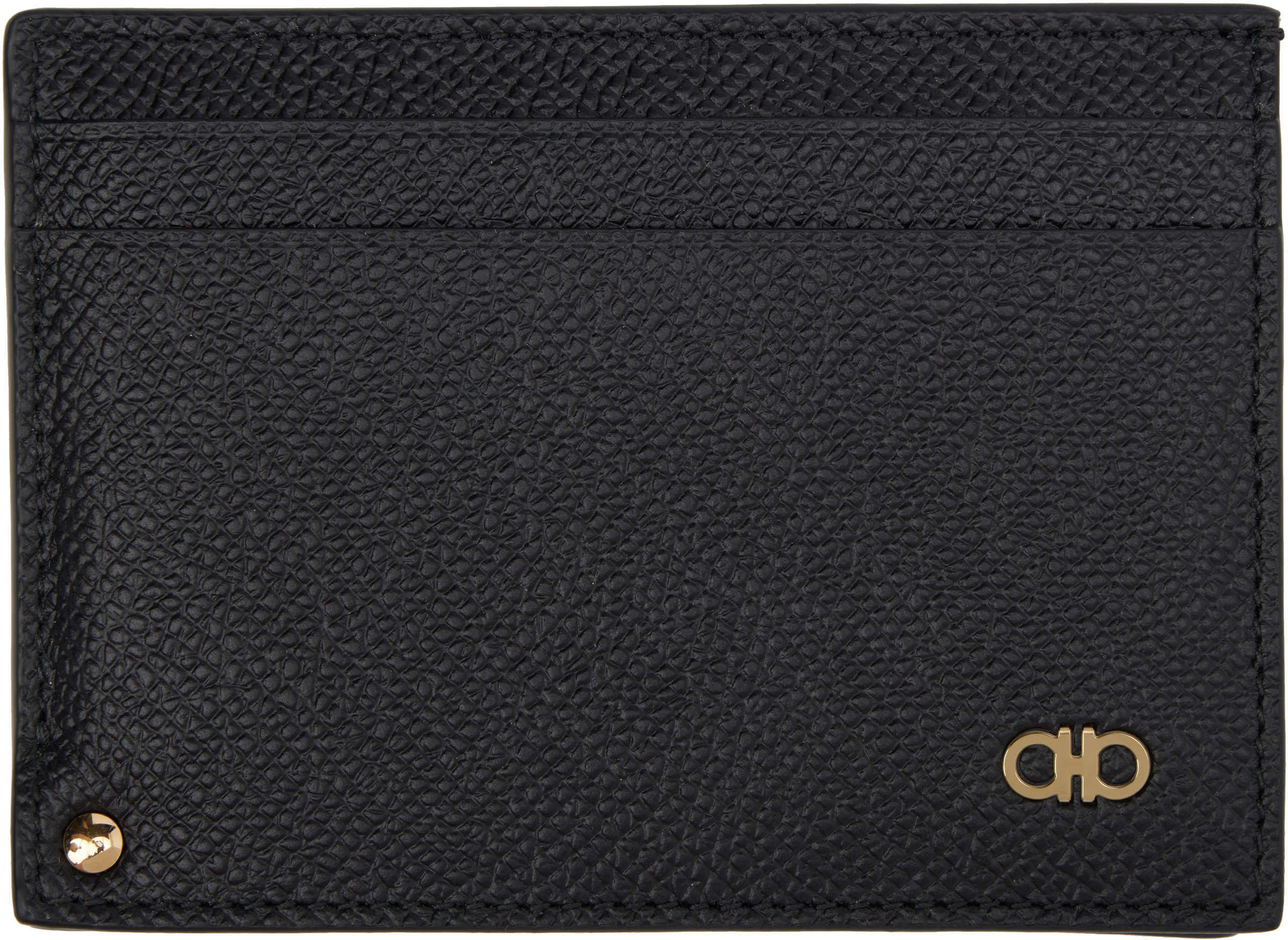 Ferragamo Black Gancini Card Holder In Nero Nero