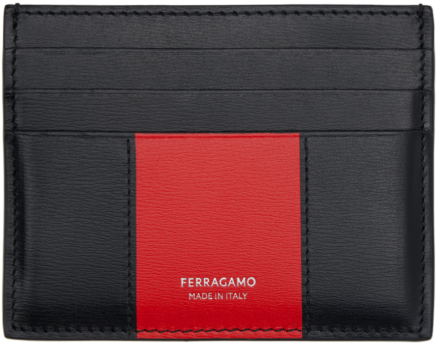 Shop Ferragamo ブラック＆レッド バイカラー カードケース In Nero. Nero Flame Red