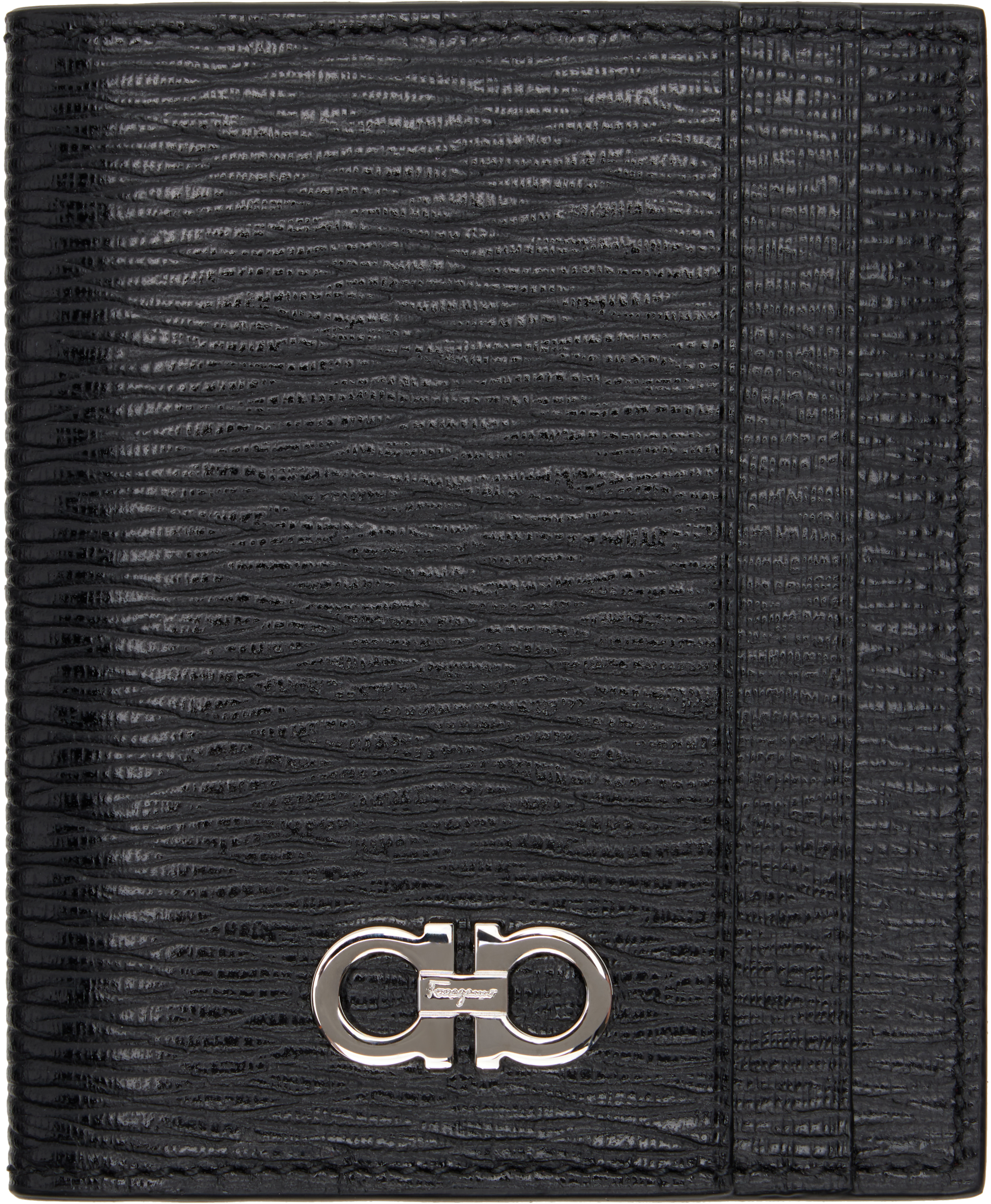 Ferragamo Black Gancini Card Holder In Nero Red