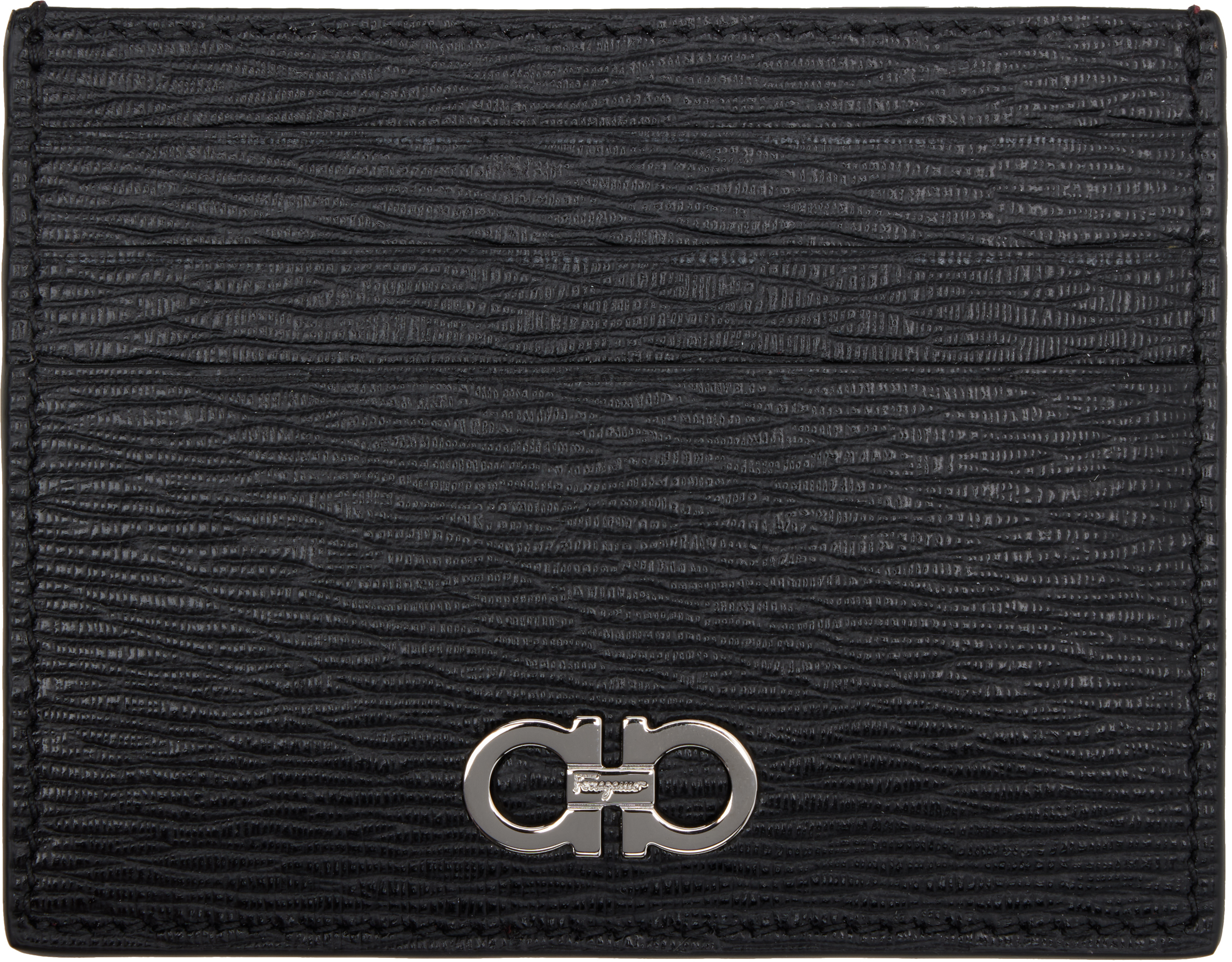 Ferragamo Black & Red Gancini Card Holder In Nero Red