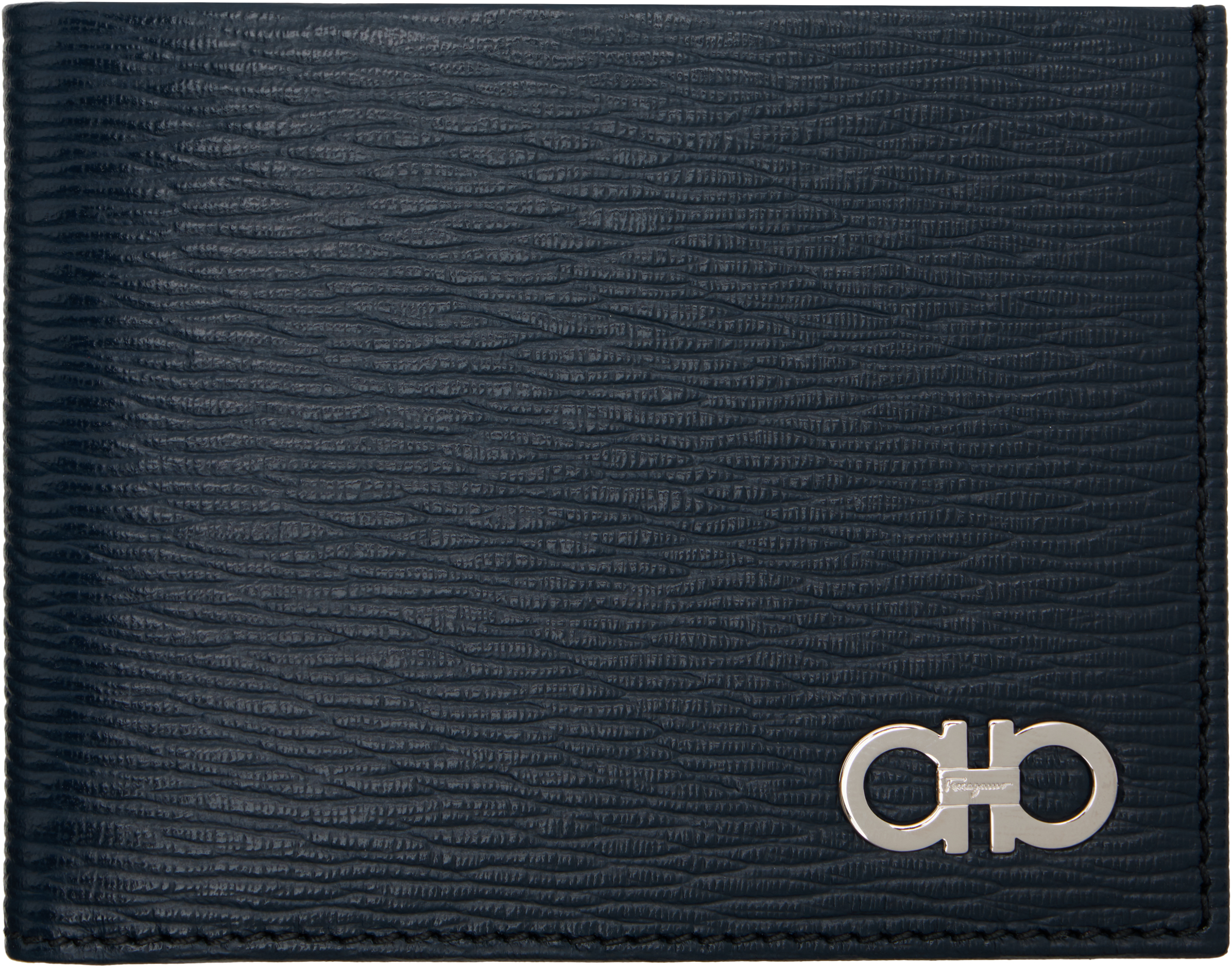 Ferragamo Navy Gancini Id Window Wallet In Deep Ocean Nero