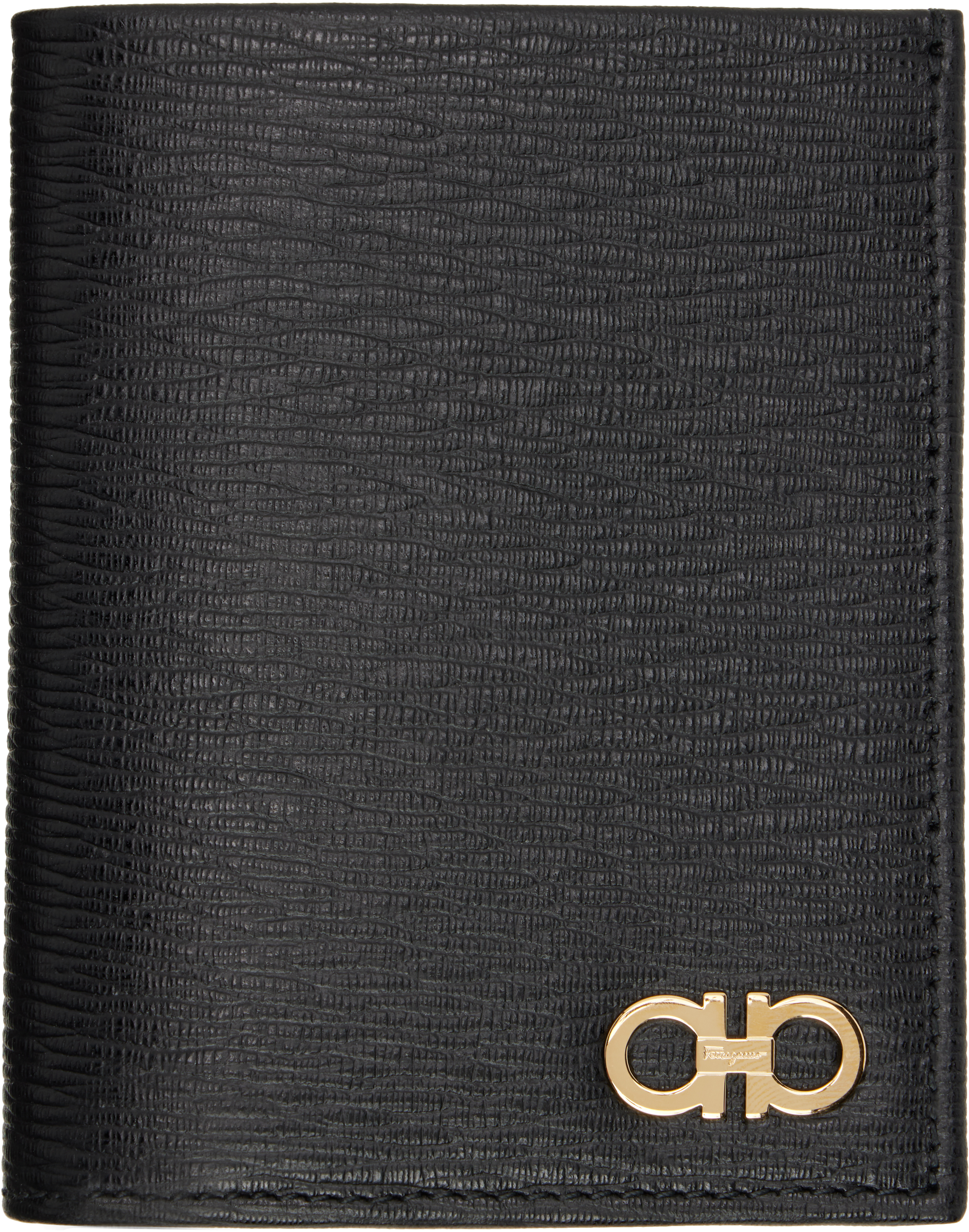 Shop Ferragamo Black Gancini Credit Card Holder Wallet In Nero