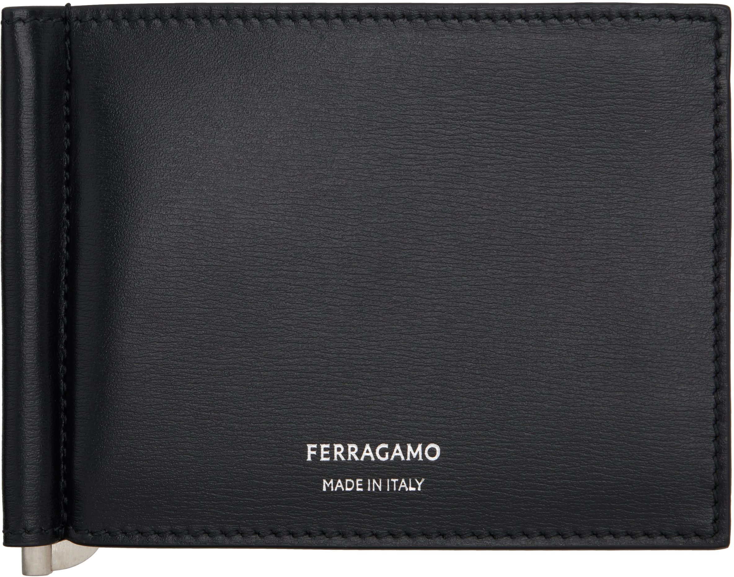 Ferragamo Black Clip Wallet In Nero