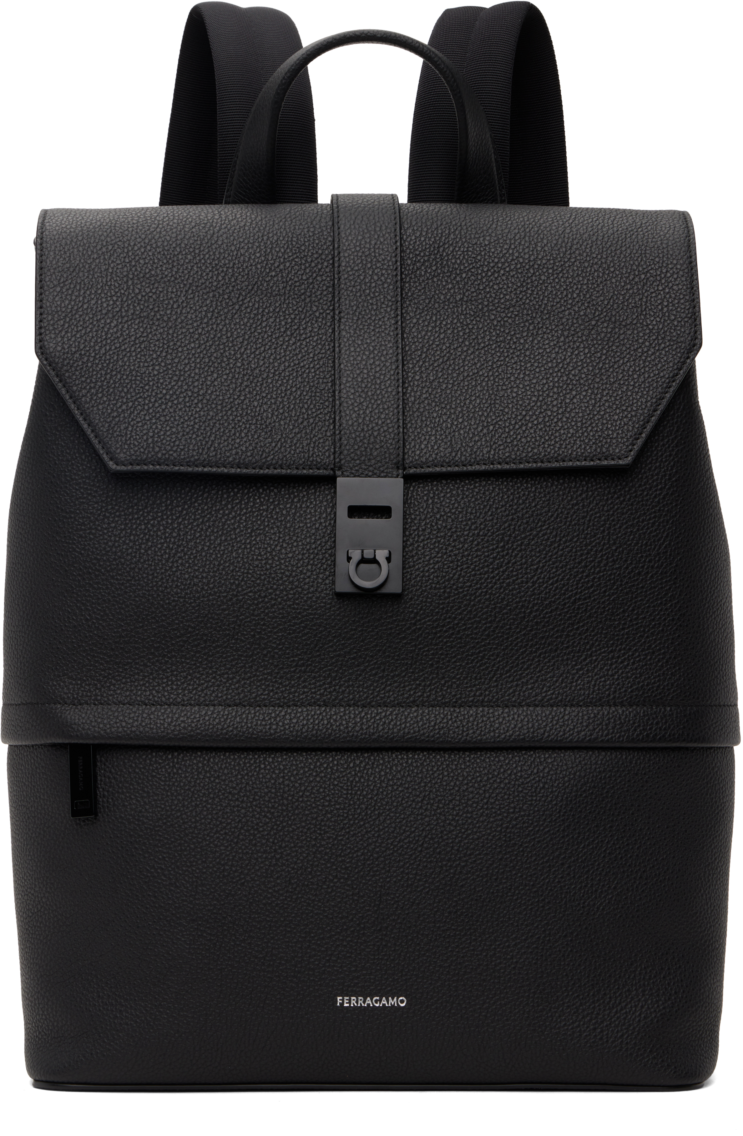 Shop Ferragamo Black Gancini Buckle Backpack In Volta Smar Nero