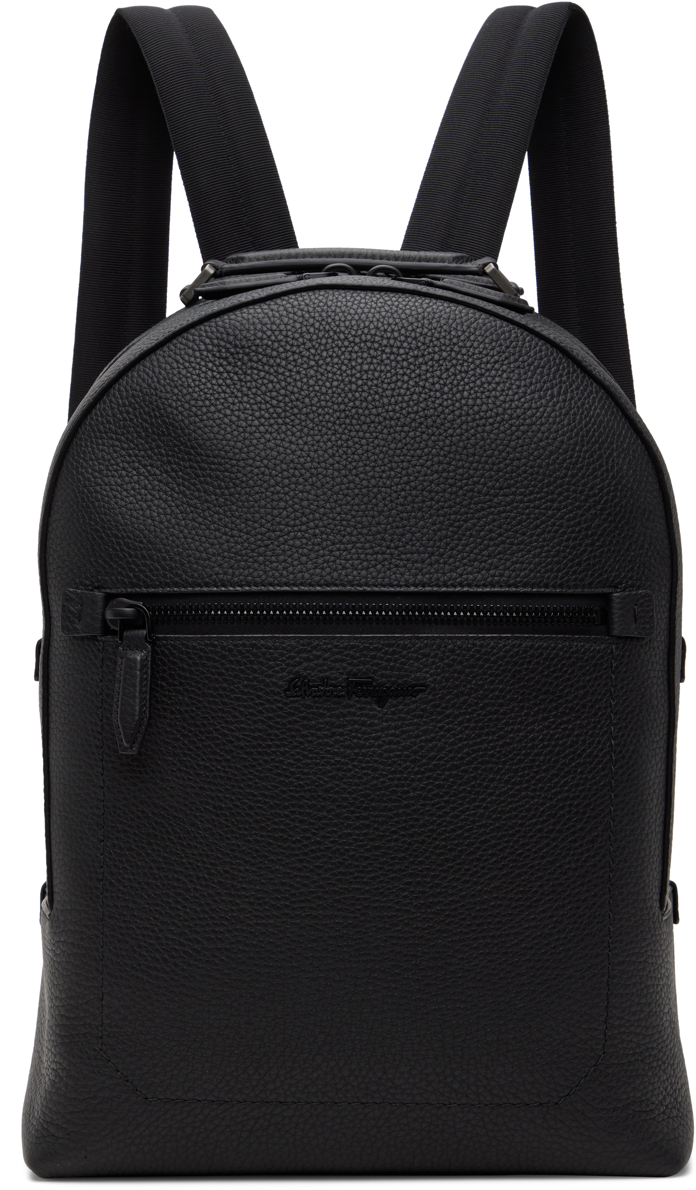 Ferragamo Black Calfskin Backpack In Nero