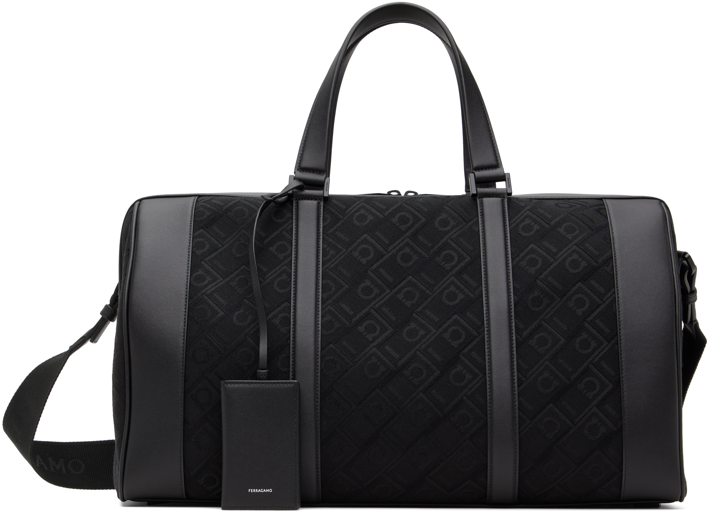 Ferragamo Black Monogram Duffle Bag In Jacq Blac Nero