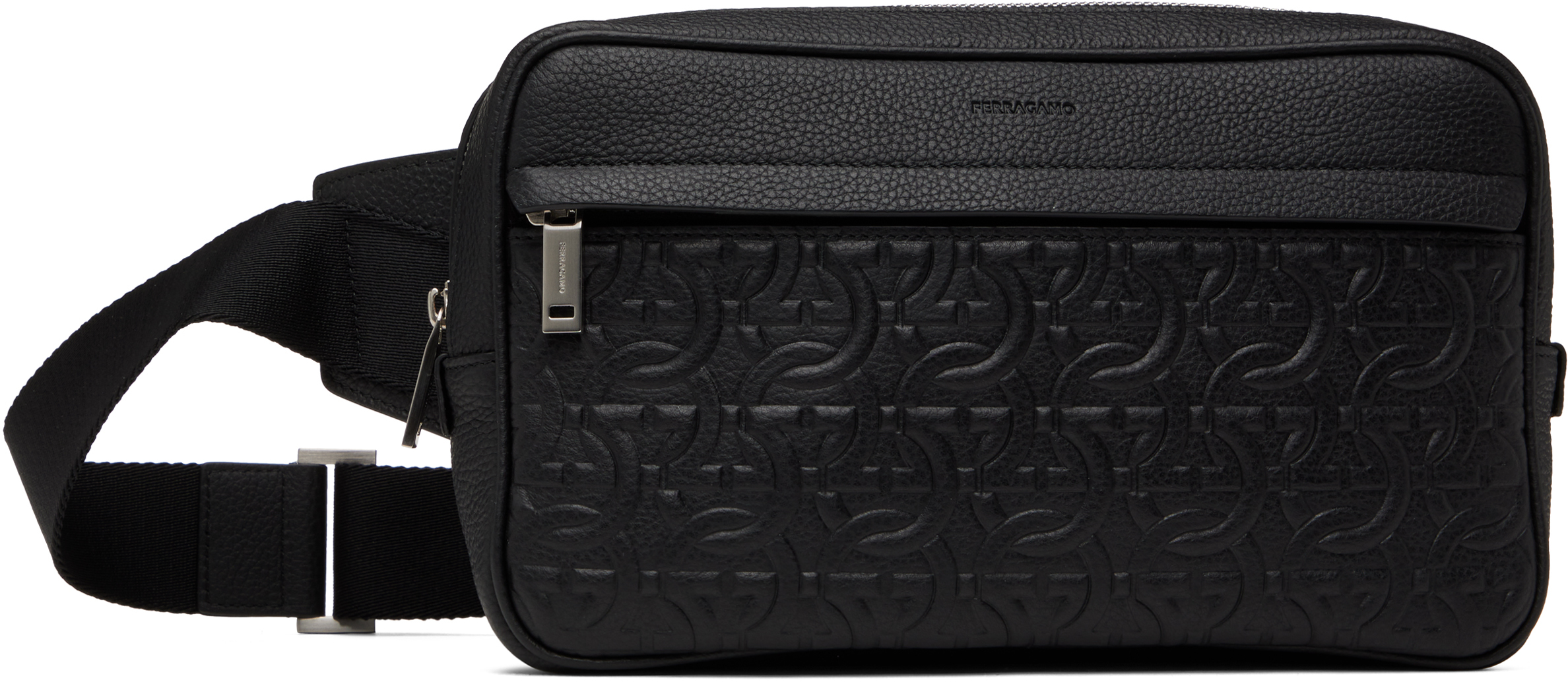 Gancini Embossed Calfskin Briefcase - Black