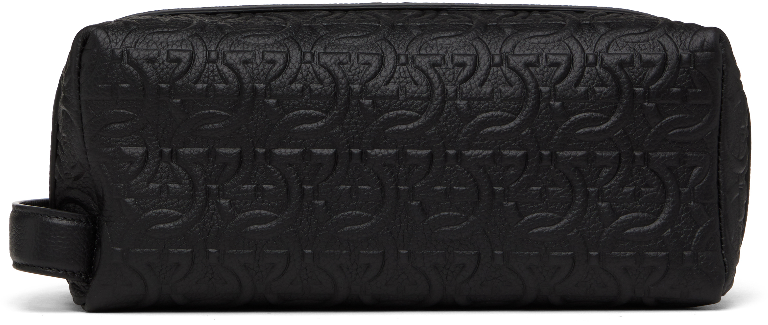 Ferragamo Black Embossed Gancini Travel Pouch In Nero