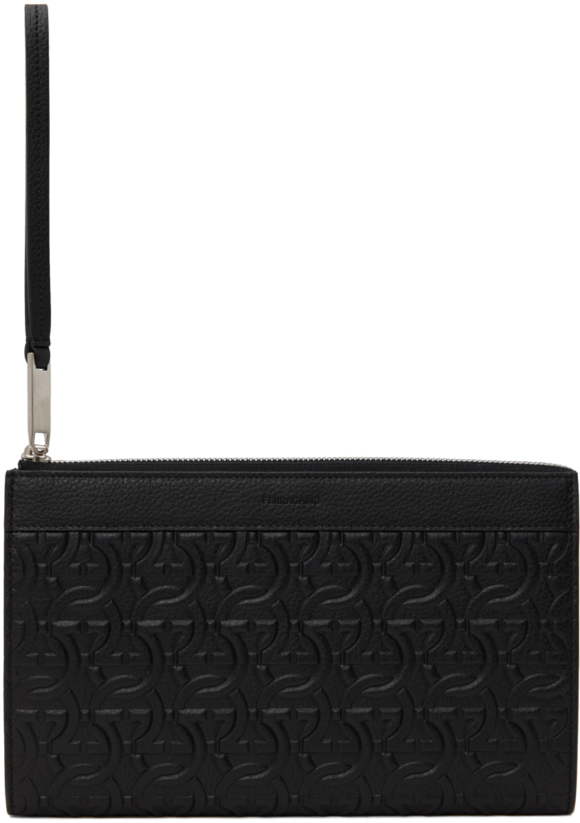 Ferragamo: Black Travel Embossed Pouch | SSENSE