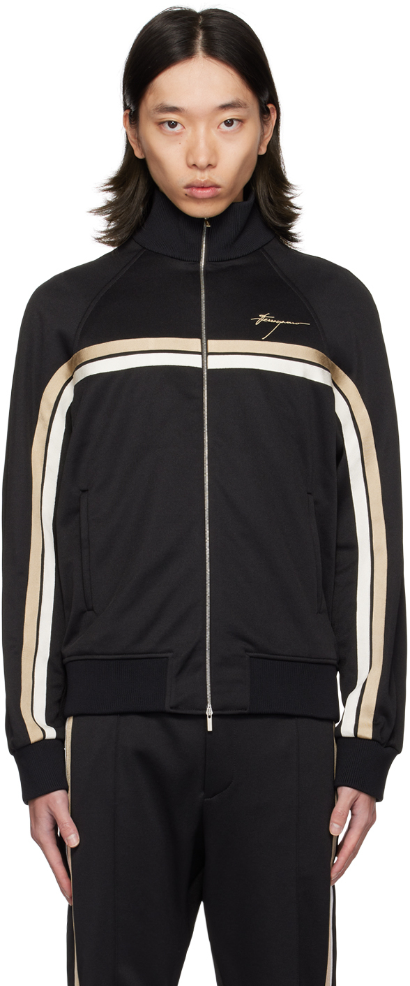 Shop Ferragamo Black Sporty Track Jacket In 0061/001 Black