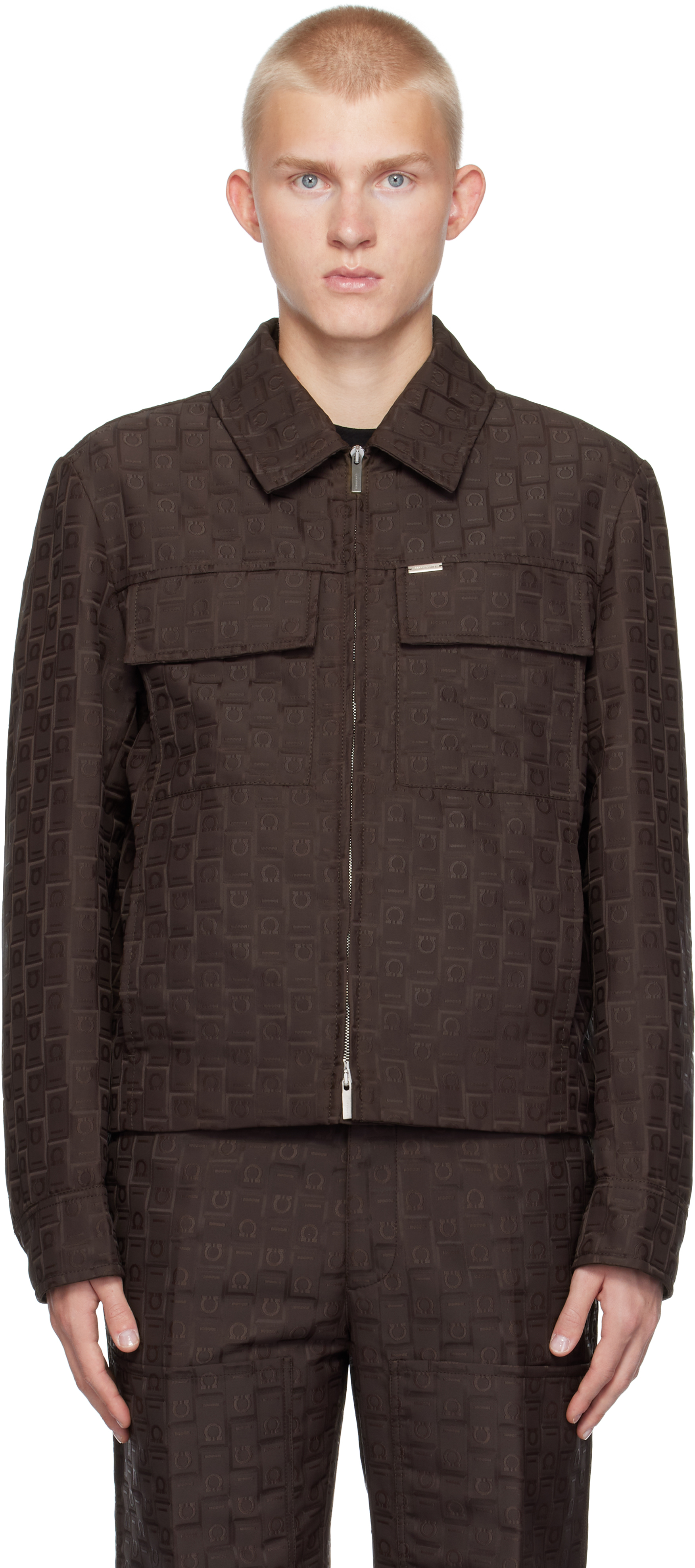 Shop Ferragamo Brown  Monogram Jacket In Expresso