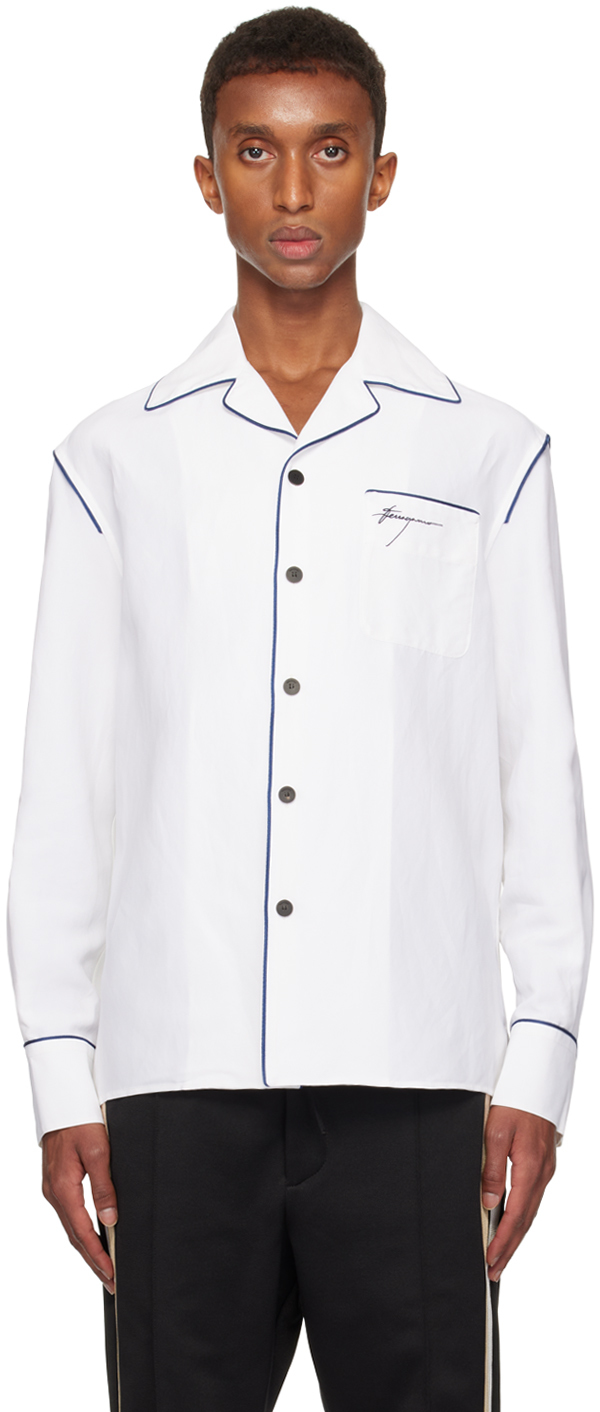 Shop Ferragamo White Pajama Shirt In 4976/002 White