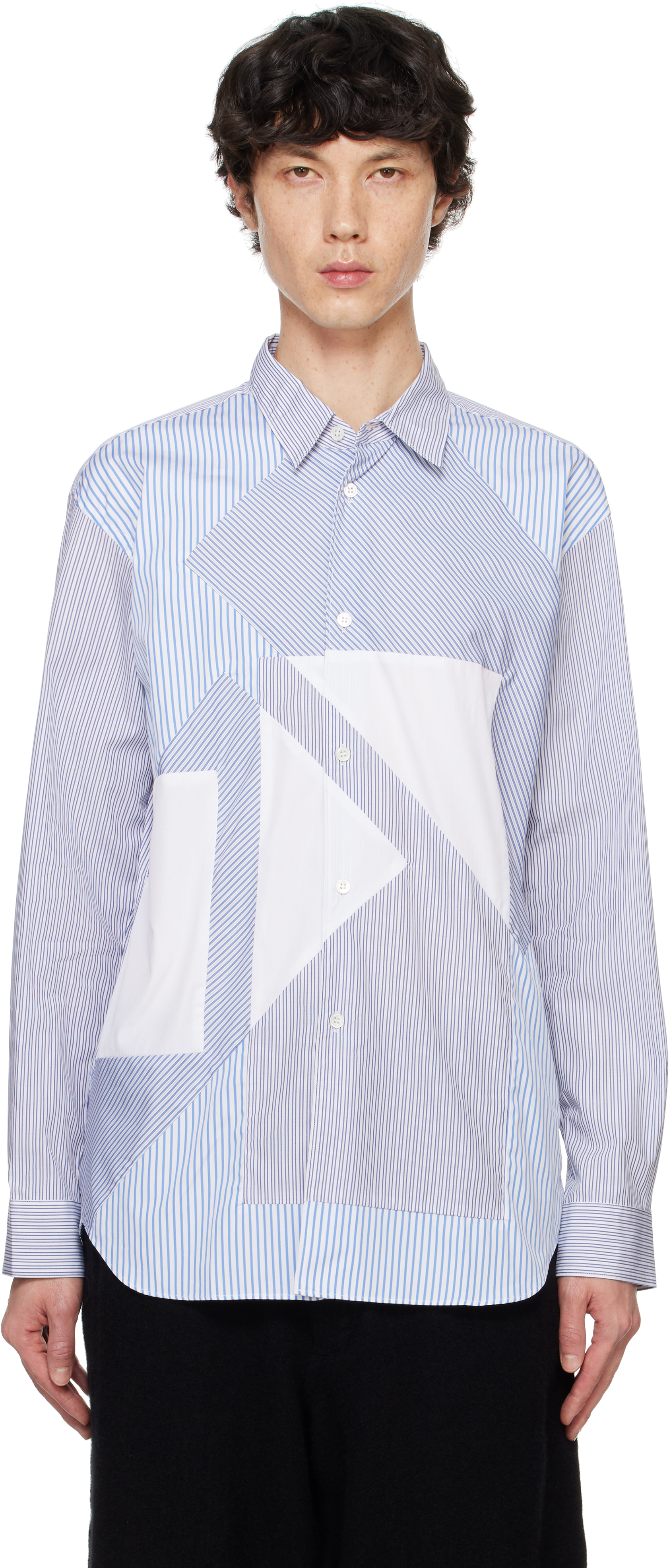 Shop Comme Des Garçons Shirt Navy & White Paneled Shirt In 1 White / Stripe