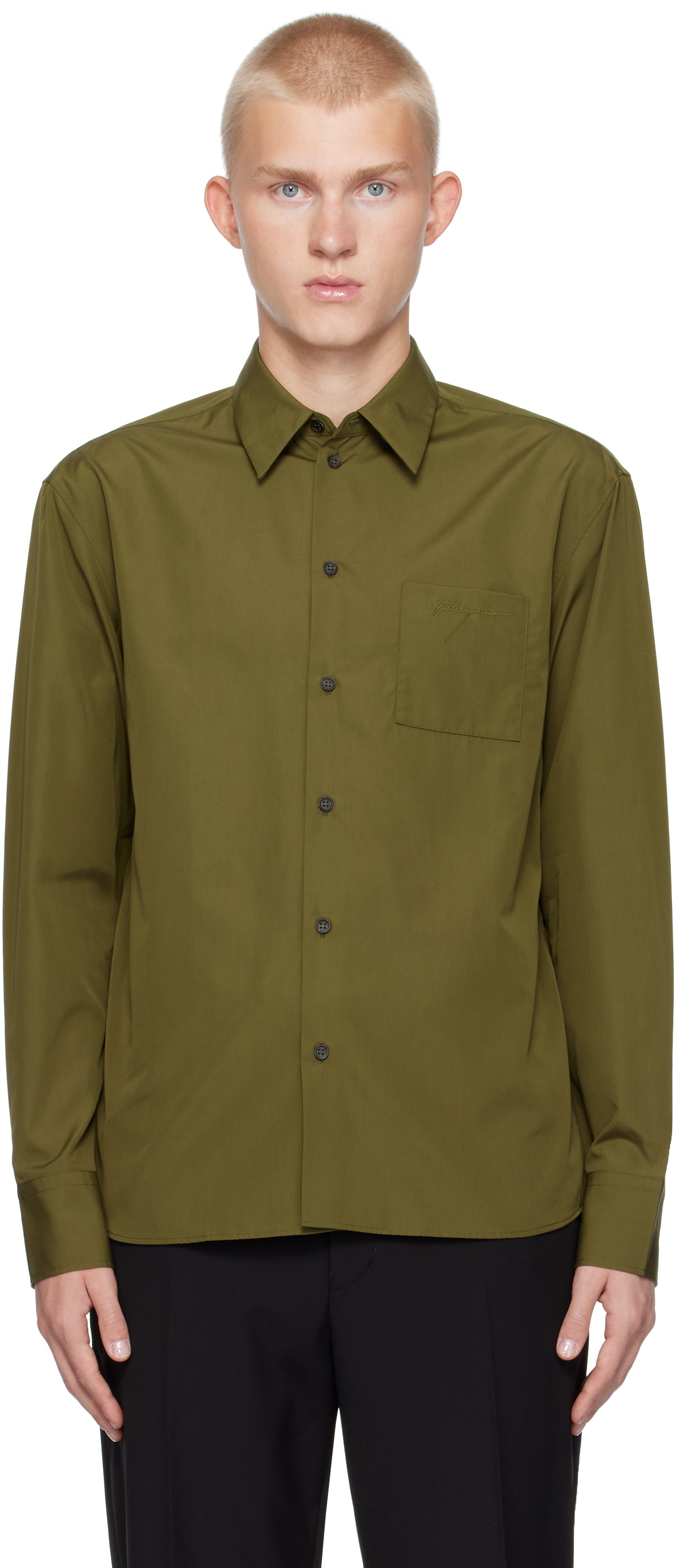 Shop Ferragamo Khaki Long Sleeved Shirt In Olive