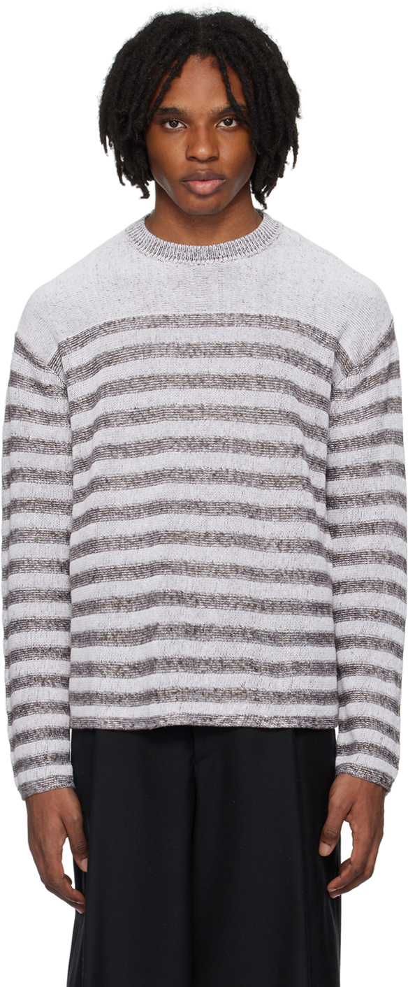 Shop Ferragamo White & Brown Striped Sweater In White/expresso