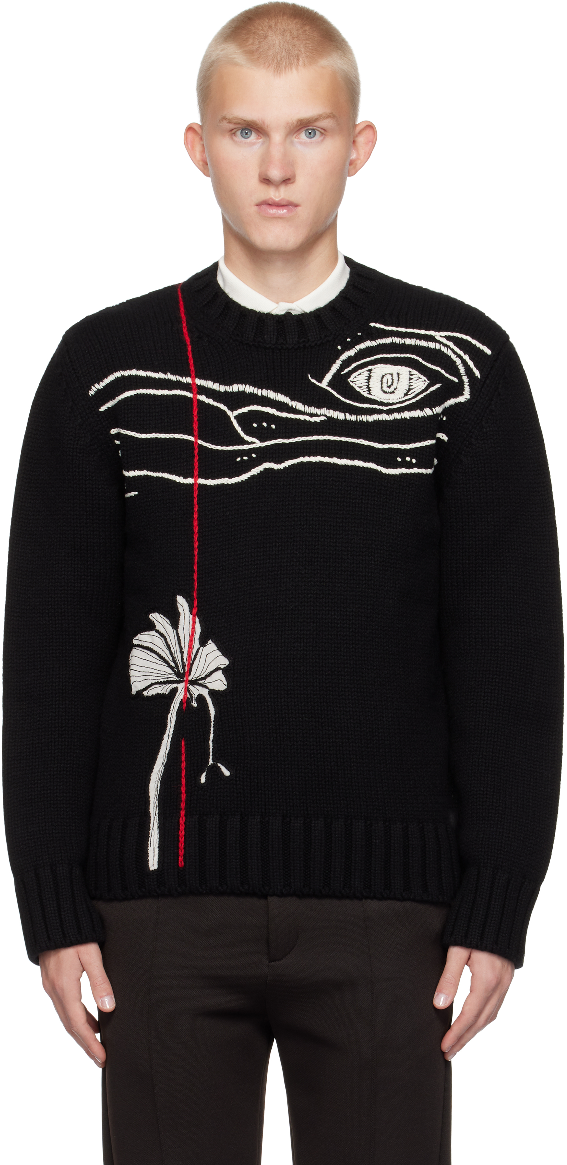 Shop Ferragamo Black Embroidered Crewneck Sweater In Nero Mascarpone