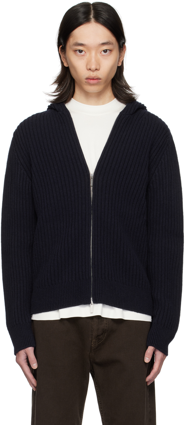 Shop Ferragamo Navy Hooded Cardigan In 0643/300 New Navy