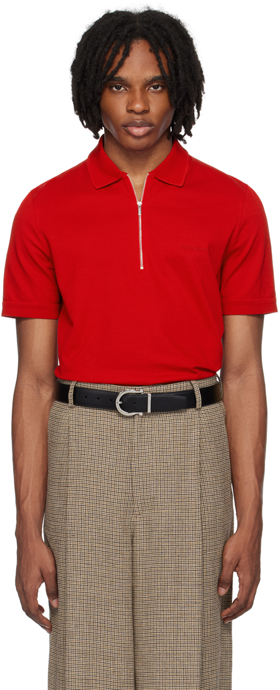 Shop Ferragamo Red Half-zip Polo In 3991/149 Red